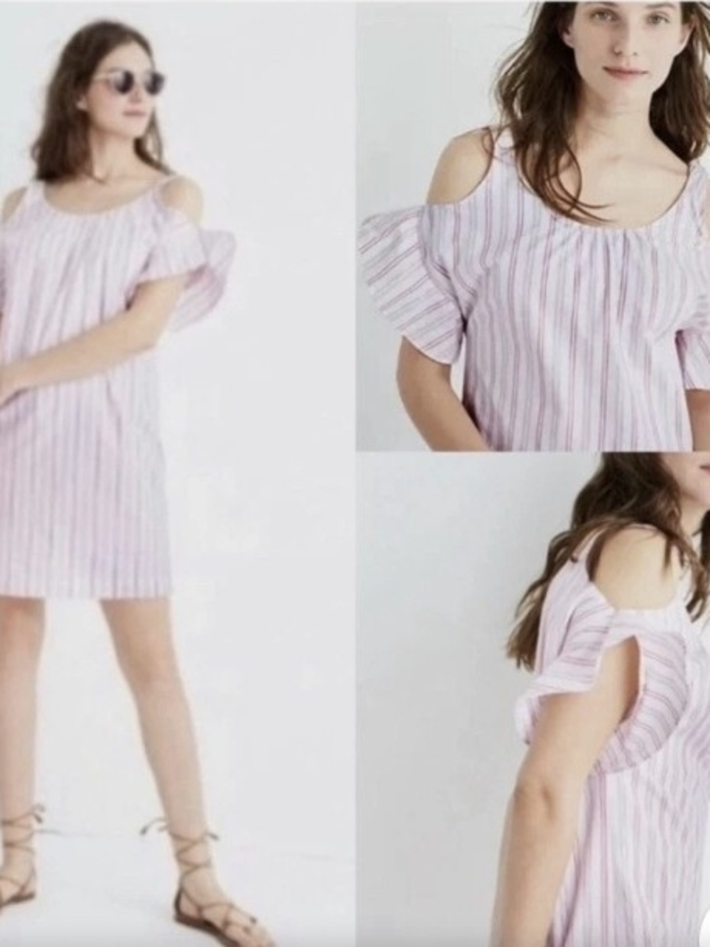Madewell Pink and White Striped Cold-Shoulder Maxi Dress